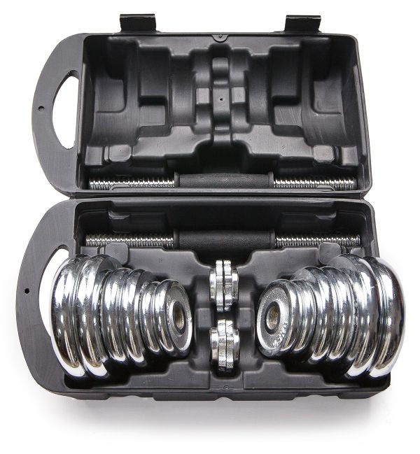 Set of chrome-plated Atlas Sport dumbbells in a suitcase 20 kg